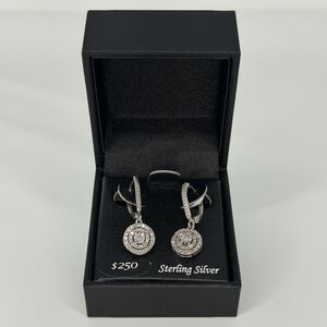 Diamond Sterling Silver Circle Leverback Drop Earrings 1/4CT TW Elegant New
